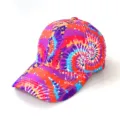 Colorful tie-dye print baseball cap detail, casual summer sun protection hat for outdoor use. - Colorful Ink Tie Dye Style (06) / One Size