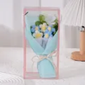 Handgemachte Häkel Gänseblümchen Blumenstrauß Geschenkbox romantisches Valentinsdag Präsent - Mit LED-Licht / Blaue Puffblume