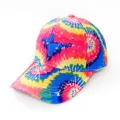 Close-up detail of the colorful tie-dye cap showing vibrant pattern and stitching. - Bright Multi-Color Patchwork Tie Dye Style (10) / One Size