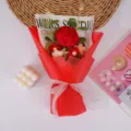 Handmade crochet rose flower bouquet gift for Valentine's Day, cute knitted floral decor. - Red Large Rose Small Flower / Tote Bag Without Light Card