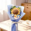 Handmade crochet sunflower bouquet, perfect for graduation, Mother's Day, and teacher gifts. - Blue (Large Sunflower + Puff Bouquet)