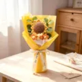 Handmade crochet sunflower bouquet detail, perfect for graduation, Mother's Day and teachers. - Orange (Large Sunflower + Puff Bouquet)
