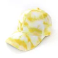 Detailed close-up view of the yellow tie-dye baseball cap, showing fine fabric texture. - Yellow White Summer Street Style (21) / One Size