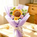 Handmade crochet sunflower bouquet gift for graduation and mother's day knitted flower - Purple (Large Sunflower + Puff Bouquet)