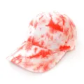 Detail view of the red and white tie dye baseball cap showing texture and curved brim. - Red White Unique Eye-Catching Style (24) / One Size