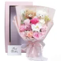 Bouquet de fleurs de roses en savon artificiel avec ours en peluche et boite cadeau romantique. - Boîte Cadeau Et Bouquet / Rose