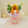 Bouquet de tournesols au crochet tricoté à la main, boîte cadeau mignonne pour déco de bureau. - Tournesol Orange + Fleur Feuilletée (Ensemble Boîte Ronde)
