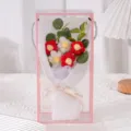 Handmade crochet flower bouquet gift box with red and white daisies for romantic Valentine gift. - Red Puff Flower