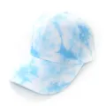 Close-up detail of the blue and white tie-dye baseball cap showing fine fabric and stitching. - Blue White Curved Brim Cap Style (28) / One Size