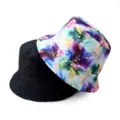 Unisex reversible bucket hat with colorful ink splash print and solid black side for outdoor. - Style 11
