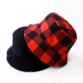 Stylish reversible bucket hat featuring solid black and red buffalo plaid checkered patterns - Adult 55-58cm / Square Red