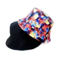 Chapeau bob réversible avec imprimé abstrait coloré et côté noir uni, protection solaire. - Style 26