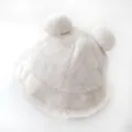 Detailed view of soft plush bucket hat with cute bear ears in cream white color - Adult 55-58cm / White