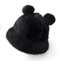 Side view of cute black plush bucket hat with fuzzy bear ears - Adult 55-58cm / Black