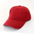 Red distressed baseball cap detail, vintage casual sun hat for summer outdoor wear. - Adult 55-58cm / Burgundy