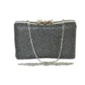Sparkly rhinestone evening clutch bag with bow clasp and silver chain strap for parties. - 19cmx5.5cmx12cm / Black