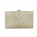 Elegant champagne gold glitter evening clutch bag featuring a crystal double ring clasp - 20cmx4cmx12cm / Iridescent Gold