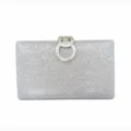 Elegant silver glitter evening clutch bag featuring rhinestone encrusted circular clasp - 20cmx4cmx12cm / Iridescent Silver