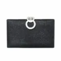 Elegant black glitter evening clutch bag with silver rhinestone interlocking rings clasp - 20cmx4cmx12cm / Iridescent Black