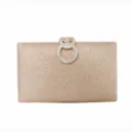 Elegant champagne gold glitter evening clutch bag with sparkling rhinestone double ring clasp - 20cmx4cmx12cm / Small Net Rose Gold