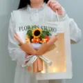 Handmade crochet sunflower bouquet finished product knitted artificial flower gift - Fairy's Flower / Champagne With Bag And Light