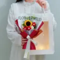 Handcrafted crochet sunflower bouquet knitted flower gift for teachers and special occasions celebration. - Fairy's Flower / Red With Bag And Light