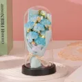 LED Anjer Glas Koepel Eeuwige Bloem Licht Romantisch Cadeau Huis Decor Tafel Ornament - Ijsblauw Anjerboeket