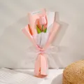 Artificial tulip bouquet gift pink flower with wrapping paper and bow for romantic occasions. - Window Bag and Light (Fairy's Flower) / Pink