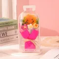 Detailed view of handmade crochet sunflower bouquet in a clear PVC gift box with handle - Rose Red Style (Hand-Carried Box)