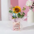 Handmade Crochet Sunflower Flower Bouquet in Pink Bucket Teacher Day Gift Table Decor - Teachers Day Bucket Bouquet / Blue