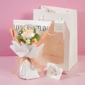 Handmade crochet flower bouquet in glowing bobo balloon with exquisite gift bag and card. - Yellow (With Light & Bag)