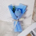 Handmade mini crochet blue tulip flower bouquet with mesh wrapping gift for teachers day. - MN Crochet Tulip Flower in Blue