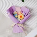 Handmade crochet flower bouquet knitted wool puff flowers gift decoration for teachers day - Purple Wrapping Paper Style