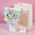 Handmade crochet rose bouquet with LED light in bobo balloon, perfect gift for Valentine's Day. - Blue (With Light & Bag)