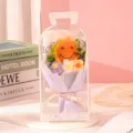 Handmade crochet sunflower bouquet in a transparent PVC gift box with Best Wishes text - Purple Style (Hand-Carried Box)