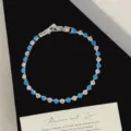 Elegant bracelet with square blue turquoise and sparkling white zirconia stones. - Blue Turquoise Style (R5580) / Silver