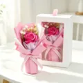 Élégant bouquet de roses en savon rose dans un coffret cadeau blanc pour la Saint-Valentin - Or Rose
