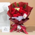 Red soap flower bouquet artificial roses carnations gift for graduation Valentine day - With Gift Bag / Red