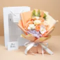 Exquisite artificial soap rose and carnation bouquet gift set with bag for Valentine Day. - With Gift Bag / Champagne
