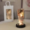 Preserved rose glass dome light gift box for valentine day home decor romantic present - Rose Pink