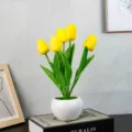 Planta en maceta de tulipán artificial luz nocturna lámpara de escritorio cerámica regalo. - 5 Amarillo-Batería (Con Bolsa De Lona)