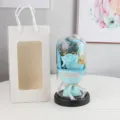 Blue eternal rose in glass dome with gift bag, romantic gift for Valentine Day. - Rose Blue