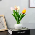 Flores de tulipanes artificiales en maceta planta decorativa para escritorio regalo - 5 Multicolor-Batería (Con Bolsa De Lona)