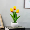 Artificial tulip night light potted plant, LED ambient decorative desk lamp for home decor. - 3 Orange Shift-Battery (With Tote Bag)