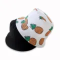 Reversible bucket hat with cute pineapple print and solid black design for women outdoor sun protection. - Pineapple White