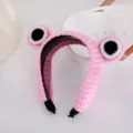 Pink knitted frog eye hair hoop sweet cute plush headband fashion hair accessory detail view - Adjustable / Pink