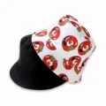 Reversible bucket hat detail showing black side and cute cartoon tomato print white side. - White Tomato