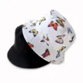 Reversible bucket hat with vintage butterfly print, casual sun protection fashion hat for women. - Butterfly Pattern White