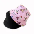 Reversible bucket hat for women, vintage butterfly print summer sun protection basin hat. - Butterfly Pink