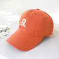 Orange baseball cap with white embroidered R letter, stylish minimalist sun hat for men and women. - Adult 55-58cm / Orange